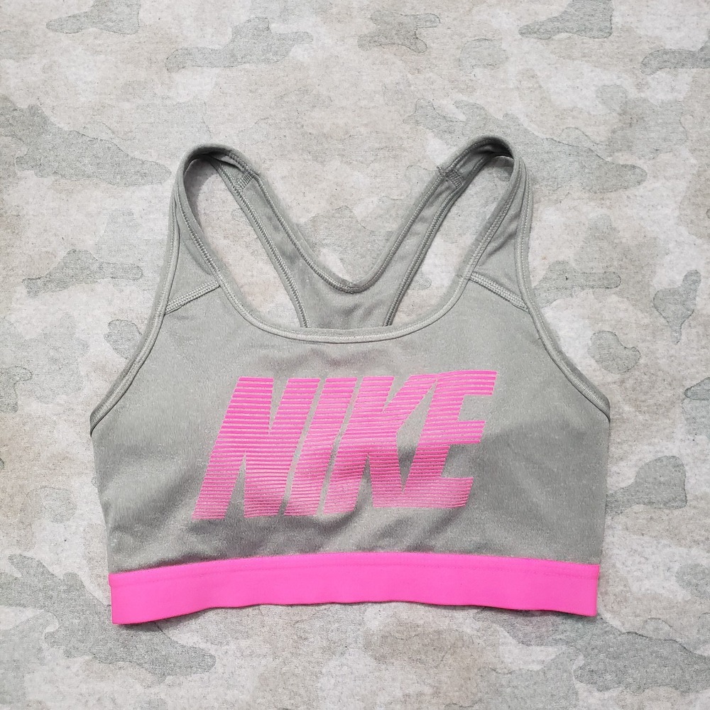 Nike Sports Bra Womens Small Gray Dri-Fit Pullover Gym Fitness Yoga